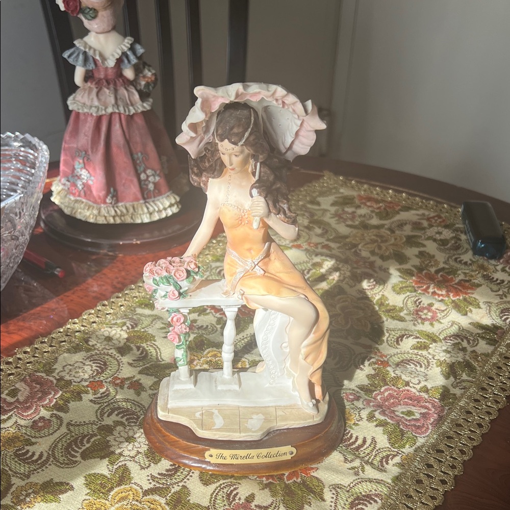 Porcelain Lady Sculpture in Peach and White